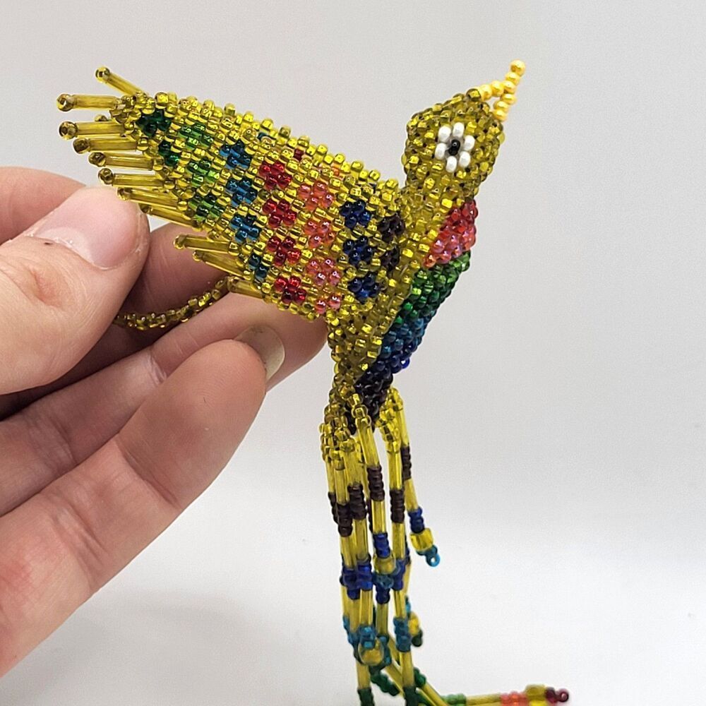Yellow Beaded Bird Keychain 5.5in
